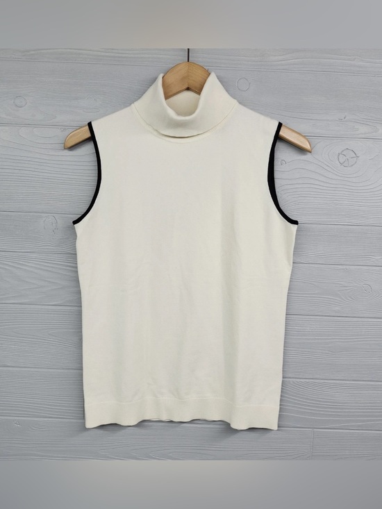 Talbots Sweaters - Talbots Cream Ribbed Turtleneck Sleeveless Top with black trim Sz SP